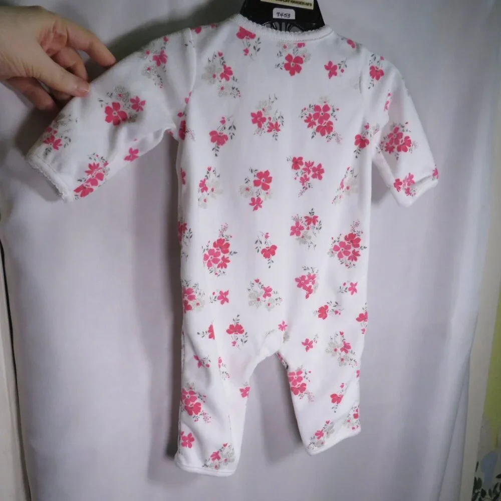 Baby Pink Floral bodysuit FULLY OPENS IN FRONT silver glittered fabric 3mts